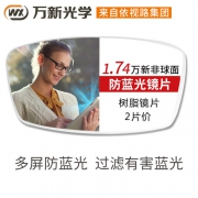 万新 超薄1.74非球面防蓝光抗磨高清镜片*2片 288元包邮（需用券）