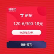 【随时领完】京东618 满120-6/300-18元 全品类优惠券
