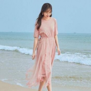 茵曼 1802231 女士拼接蕾丝纱裙