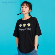 快鱼2020新款夏季短袖T恤女图案字母纯色时尚ins潮夏装休闲打底衫