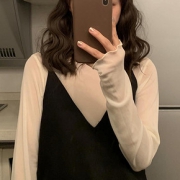 网纱蕾丝夏天打底衫女薄款长袖冰丝高领防晒内搭纯色长袖洋气上衣
