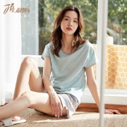 睡衣女夏纯棉休闲大码情侣家居服套装 券后￥49
