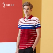 GOLF 男士条纹拼色 商务休闲Polo衫