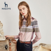 Hazzys哈吉斯2019秋冬新款复古格子衬衫宽松韩版长袖上衣女士衬衣