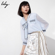 Lily2020夏季新款女装仙气纱纱袖显瘦灯笼袖白色上衣衬衫雪纺衫 *3件