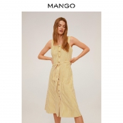 MANGO 67014404 亚麻混纺迷笛款系扣中筒连衣裙 179元