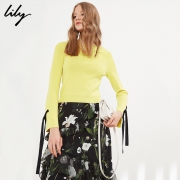 Lily 丽丽 118139B8905 女款短款撞色飘带针织衫一字领针织衫 79元包邮（需用券）