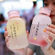 吸管水杯女玻璃杯网红杯子学生创意韩版便携简约 ins可爱泡茶清新
