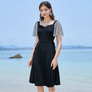 百亿补贴：三彩 D024015L20 女士法式网纱礼服连衣裙