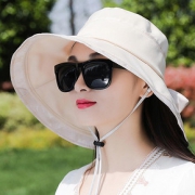 帽子女夏大沿遮阳帽遮脸时尚百搭防紫外线折叠渔夫凉帽防晒太阳帽