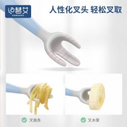 迪普艾宝宝学吃饭训练叉勺婴儿辅食硅胶勺子可弯曲辅食勺 *2件