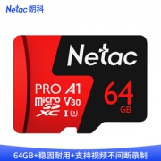 Netac 朗科 Pro microSDXC UHS-I A1 U3 TF存储卡 64GB