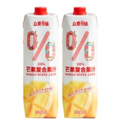 众果美味 头道榨取 100%芒果复合果汁 1L*2瓶 无添加