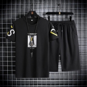 夏季短袖套装男士宽松休闲纯棉两件套韩版潮流青年帅气运动服夏装