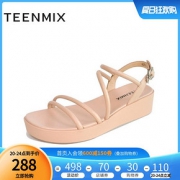 天美意商场同款厚底凉鞋女百搭松糕罗马平底2019夏6Z912BL9