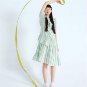 kuose 阔色 KSB2006007 女士绿色条纹连衣裙