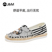 jm快乐玛丽2020夏季新款设计师条纹图腾休闲铆钉套脚帆布鞋男300M *2件