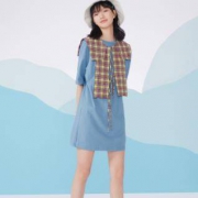 阔色 KSB2003030 女士格子披肩两件套连衣裙