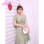 妖精的口袋 1020_AL0312 女士泡泡袖碎花连衣裙