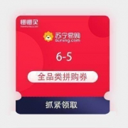 今日新券 苏宁拼购 满6-5元 全品类券*2张