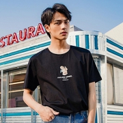 GLM男装2020夏季新款复古天使印花短袖棉简约半袖T恤