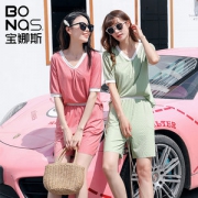 宝娜斯 夏季冰丝睡衣可外穿家居服套装