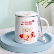 梵科FanKe 慵懒猫浮雕真金描边马克杯 400ml 亲亲熊-呆萌熊-带盖带勺-泡沫装