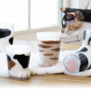 日本原产进口，猫奴必拔：ADERIA石塚硝子 磨砂猫爪杯