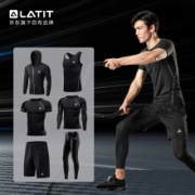 LATIT 运动套装      NZ9001-黑色拼线-连帽外套六件套