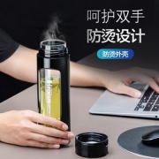 水杯男便携防摔玻璃杯双层创意个性潮流隔热高档茶水分离泡茶杯子