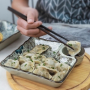 日式陶瓷餐具创意饺子盘带醋碟盘子家用菜盘碟子餐盘方盘水饺盘