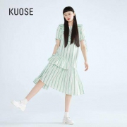 kuose 阔色 KSB2006007 女士条纹荷叶边连衣裙