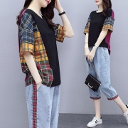 时尚休闲套装女2020夏季透气套装显高洋气减龄显瘦牛仔裤两件套