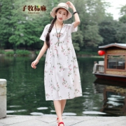 子牧棉麻 Z19XH003279 女款印花短袖连衣裙