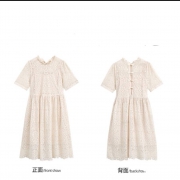 阔色绣花两件套连衣裙