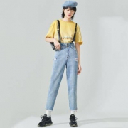 太平鸟 A4HA92A09 女士背带锥形牛仔裤