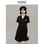 阔色 KSB2003020 女士西装领百褶小黑裙