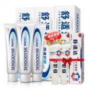 京东PLUS会员： SENSODYNE 舒适达 劲速护理 抗敏感牙膏套装（ 180g×3+赠 便携装20g×2） *2件