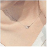 HundredGeneration 佰黛 925银 女士简约双圆圈镶钻项链