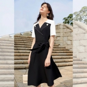 DUIBAI 对白 女士撞色V领衬衫连衣裙