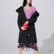 17日10点！lily 丽丽  加厚黑色收腰中长款连帽羽绒服