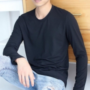 秋季长袖T恤男士纯色卫衣白色圆领体恤内搭秋衣薄款打底衫上衣男