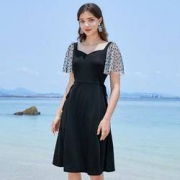 3COLOUR 三彩 D024015L20 女士复古方领小黑裙