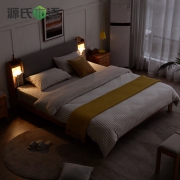 源氏木语 Y90B08 实木软包夜读双人床 布面1.2m