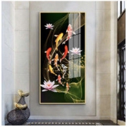 嘉恒艺 玄关装饰画铝合金晶瓷画鱼山水画客厅沙发背景墙画现代走廊过道竖版窄墙面单幅40*80cm 华贵金