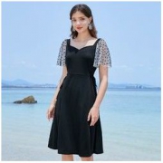 3COLOUR 三彩 D024015L20 女士复古方领小黑裙