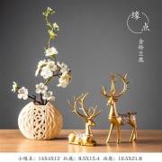 伽亿 新中式家居铁艺摆件 铃兰鹿+小腊梅粉