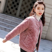 女韩版菱格短款金丝绒棒球棉服