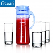 Ocean 进口无铅玻璃 耐热冷水壶 一壶四杯 蓝盖刻度壶