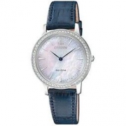 CITIZEN 西铁城 EX1480-15D 女士石英手表 29.5mm 贝母表盘 蓝色牛皮表带 圆形